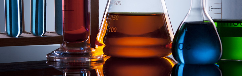 Photo of propagation tubes and beakers filled with various colored water